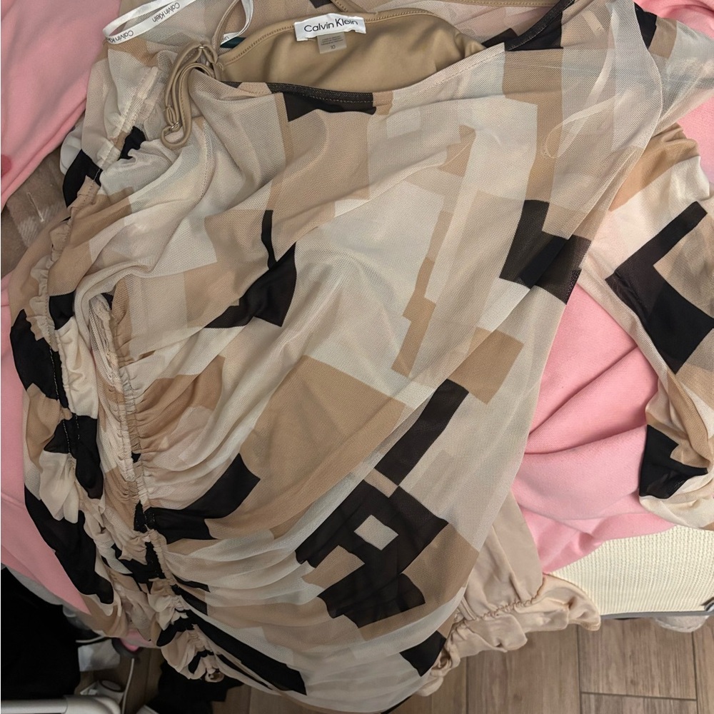 Calvin Klein Abstract Pattern Blouse - Beige and Black